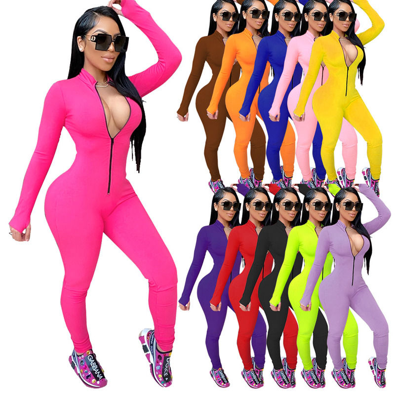 Nuevo Antibacterial Drop Primavera de una pieza conjunto Equipos ropa deportiva Traje de lujo Manga larga Freno de cremallera Pantalones Overalls