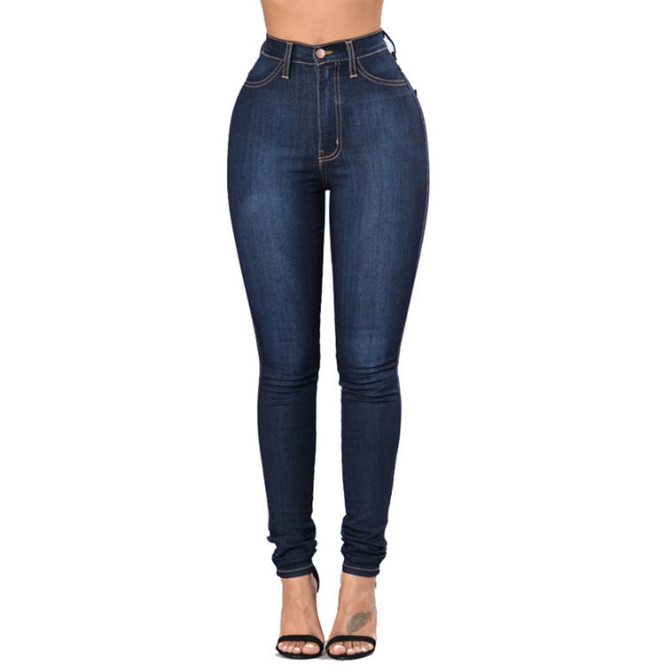 Prueba de desvanecimiento Color sexy Jeans delgados de alta elasticidad Lápiz femenino de color sólido