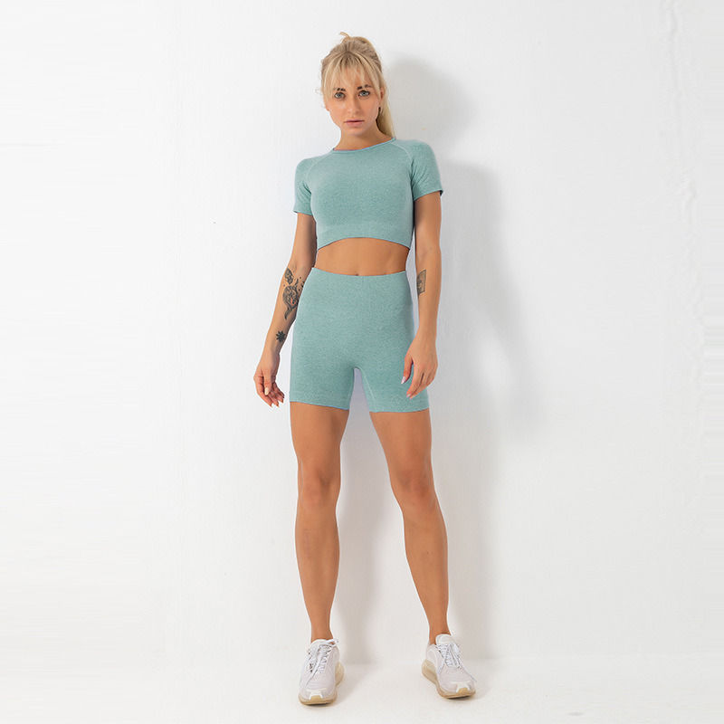 2021 Antibacterial Outfits Casual 2 Pieces Jogger Tops Set de ropa deportiva y pantalones cortos Yoga Wear Mujeres Manga cortas