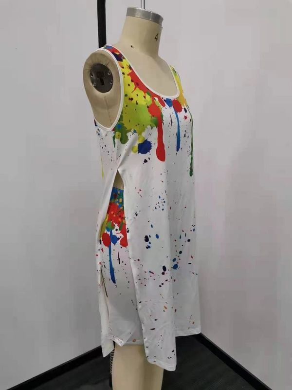 2021 Corbata anti-UV Die 2 piezas Conjunto de pantalones cortos de impresión con tinta espumosa Trajes de borde asimétrico irregular