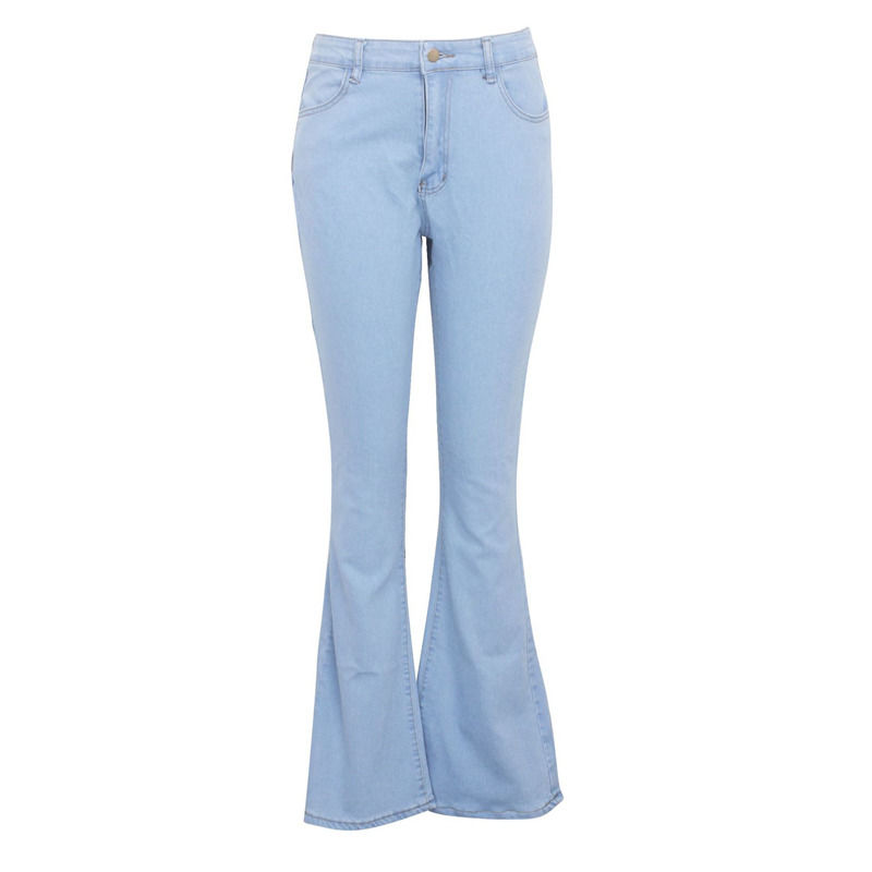 Prueba de desvanecimiento de color de buena calidad de parcheo de la cadera de la estrella de los pantalones vaqueros costura estiramiento pantalones desbordados mujeres pantalones vaqueros largos