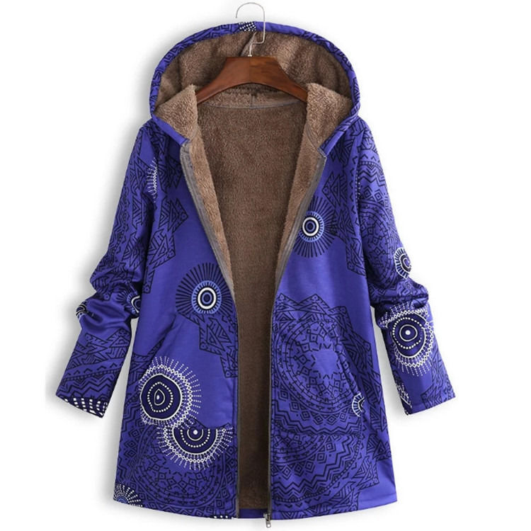 Fábrica mayorista impermeable mujer abrigo de invierno de bolsillo con capucha impresa chaqueta mujer de edad de calidad de la moda lana