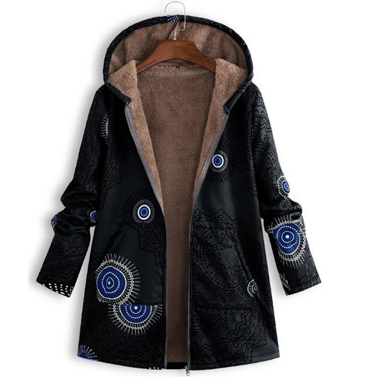 Fábrica mayorista impermeable mujer abrigo de invierno de bolsillo con capucha impresa chaqueta mujer de edad de calidad de la moda lana