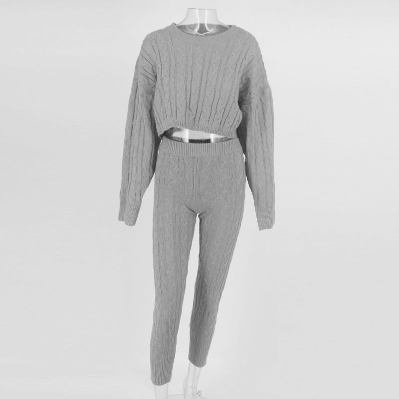 Invierno 2020 ropa de dos piezas anti-encogimiento conjunto suéter sólido camiseta y pantalón conjunto suéter caliente