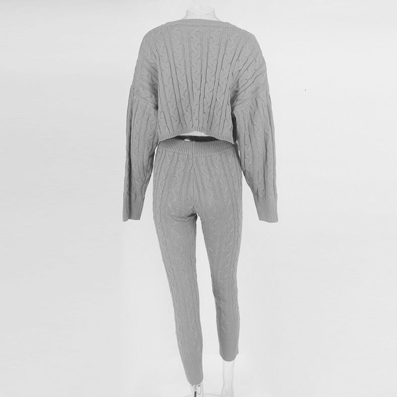 Invierno 2020 ropa de dos piezas anti-encogimiento conjunto suéter sólido camiseta y pantalón conjunto suéter caliente
