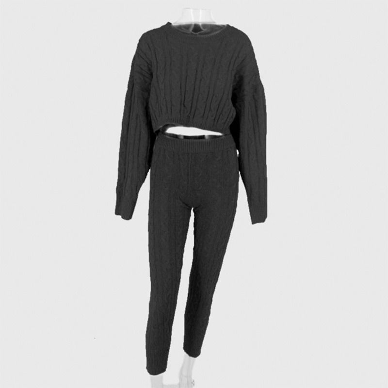 Invierno 2020 ropa de dos piezas anti-encogimiento conjunto suéter sólido camiseta y pantalón conjunto suéter caliente