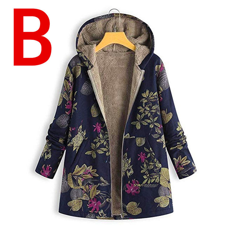 Impresión floral impermeable de lienzo última sudadera con capucha lana mujer cálida abrigo de invierno chaqueta delgada chaqueta