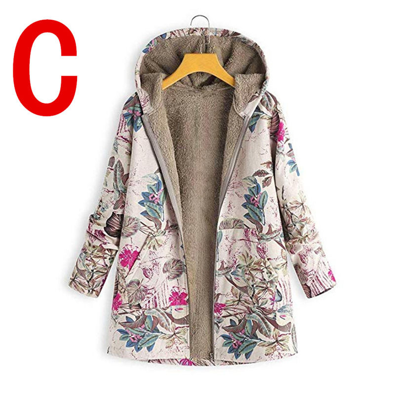 Impresión floral impermeable de lienzo última sudadera con capucha lana mujer cálida abrigo de invierno chaqueta delgada chaqueta