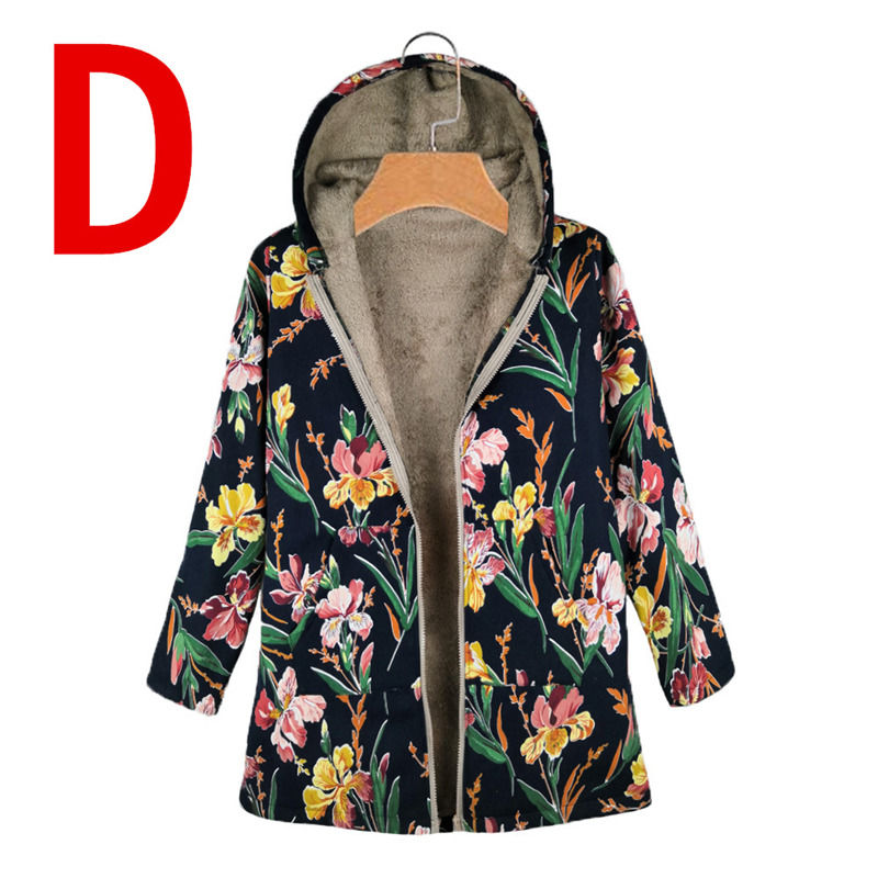Impresión floral impermeable de lienzo última sudadera con capucha lana mujer cálida abrigo de invierno chaqueta delgada chaqueta