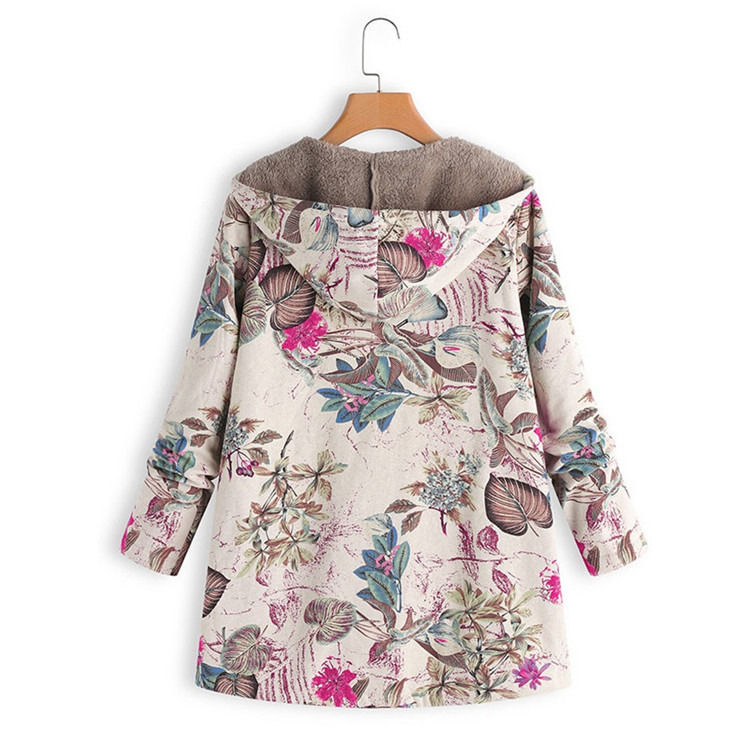 Impresión floral impermeable de lienzo última sudadera con capucha lana mujer cálida abrigo de invierno chaqueta delgada chaqueta