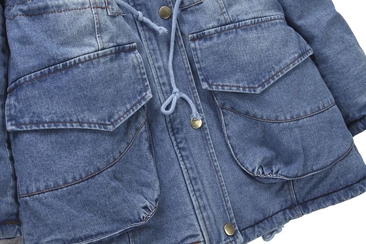 Moda collar de piel de algodón grueso con almohadilla chaqueta de vaqueros de invierno pantalones vaqueros con capucha abrigo impermeable mujeres