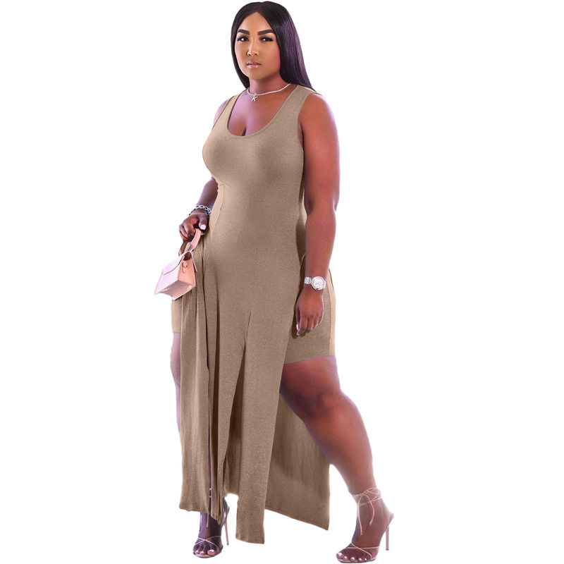 2021 NUEVO Antiestático Set de dos piezas Vestido del tanque de separación elástico Vestido de verano Shorts Vestido casual sin mangas