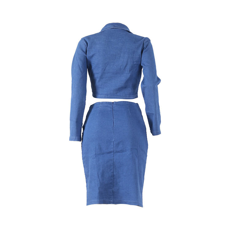 Estilo de moda y talla sexy de denim con la falda de rejilla con el conjunto superior de dos piezas de conjunto de la falda de rejilla casual